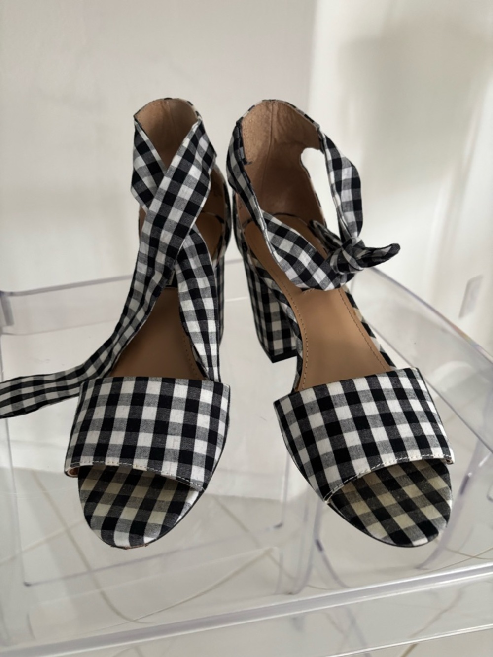 Design Lab Black & White Gingham Block Heel Sandals